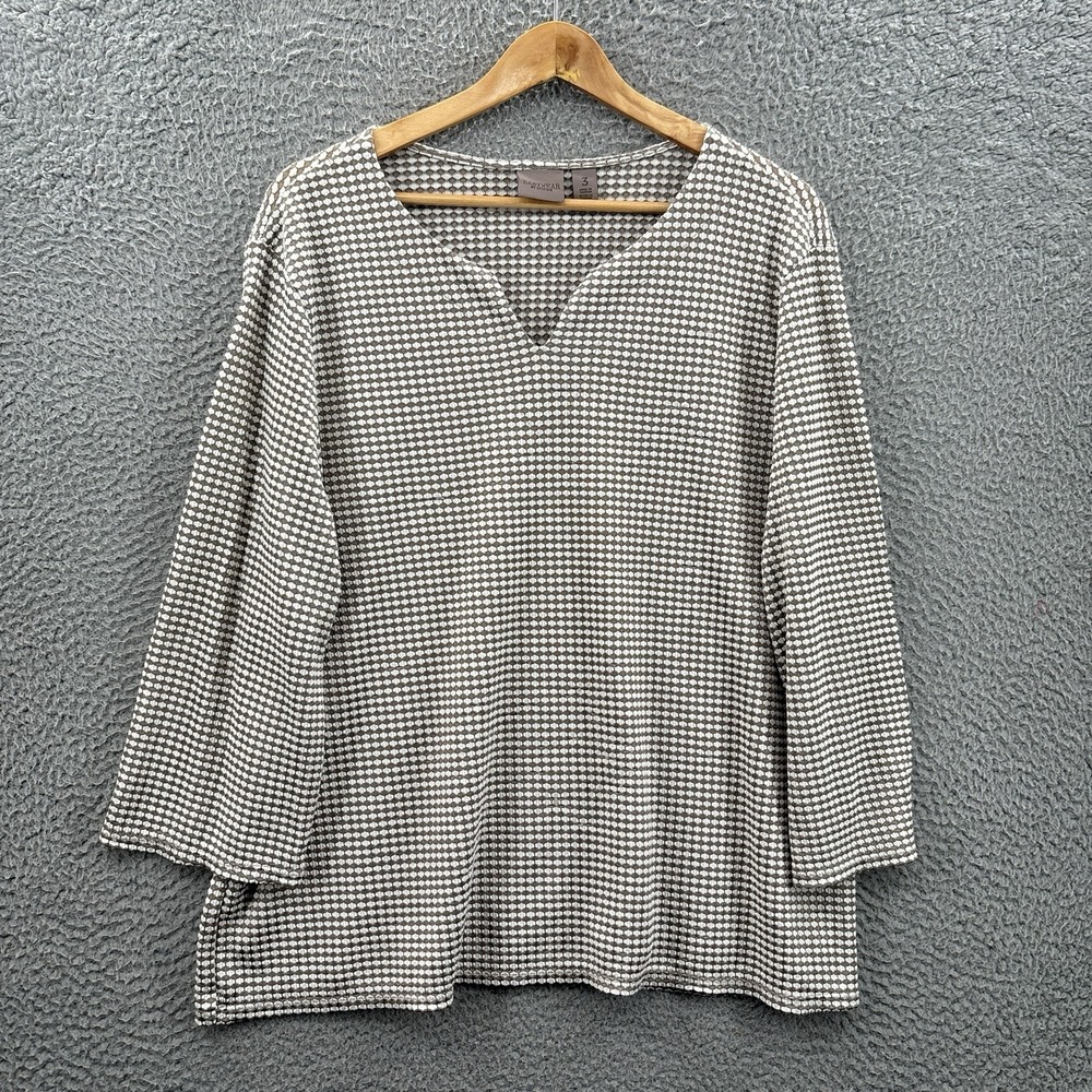 Easy Wear by Chicos Womans XL Blouse Size 3 Pullover Brown Peasant Top Boho